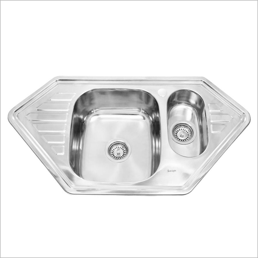 Мойка кухонная Sinklight 950x500x180 (0,8), 2 чаши, с сифоном, крепежом и уплотнителем, нержавеющая сталь / глянцевая