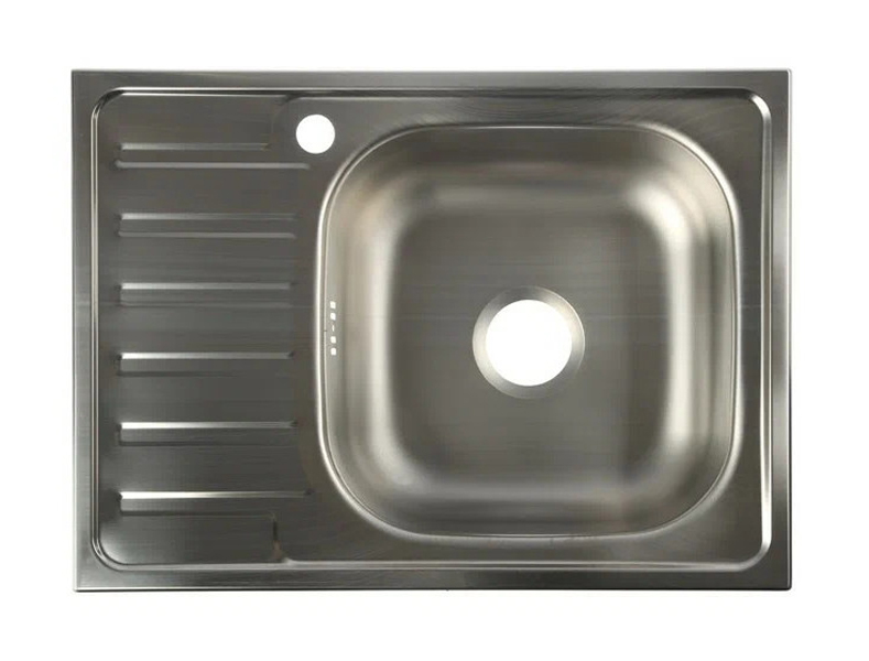 Мойка кухонная Vladix 660x480x160 (0,6), правая, с сифоном и крепежом, нержавеющая сталь / полуглянцевая