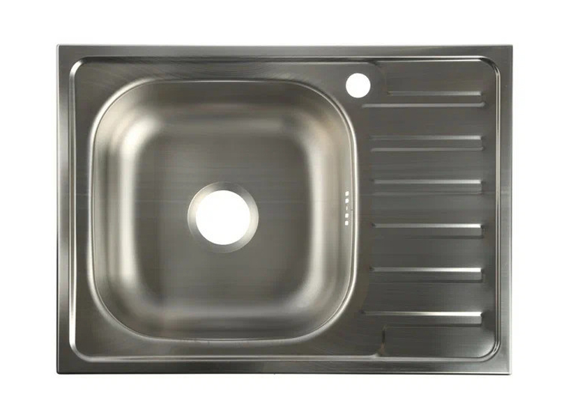 Мойка кухонная Vladix 660x480x160 (0,6), левая, с сифоном и крепежом, нержавеющая сталь / полуглянцевая