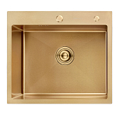 Мойка кухонная Aflorn 600x500 врезная, толщина S 3,0 и 0,8 мм, с сифоном, нержавеющая сталь / сатин золотой