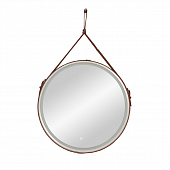 Зеркало Continent Millenium Brown D500 круглое, с LED подсветкой, кожаный ремень, коричневый