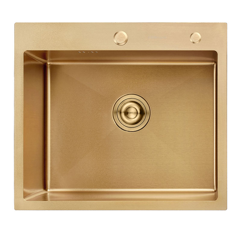 Мойка кухонная Aflorn 500x500 врезная, толщина S 3,0 и 0,8 мм, с сифоном, нержавеющая сталь / сатин золотой