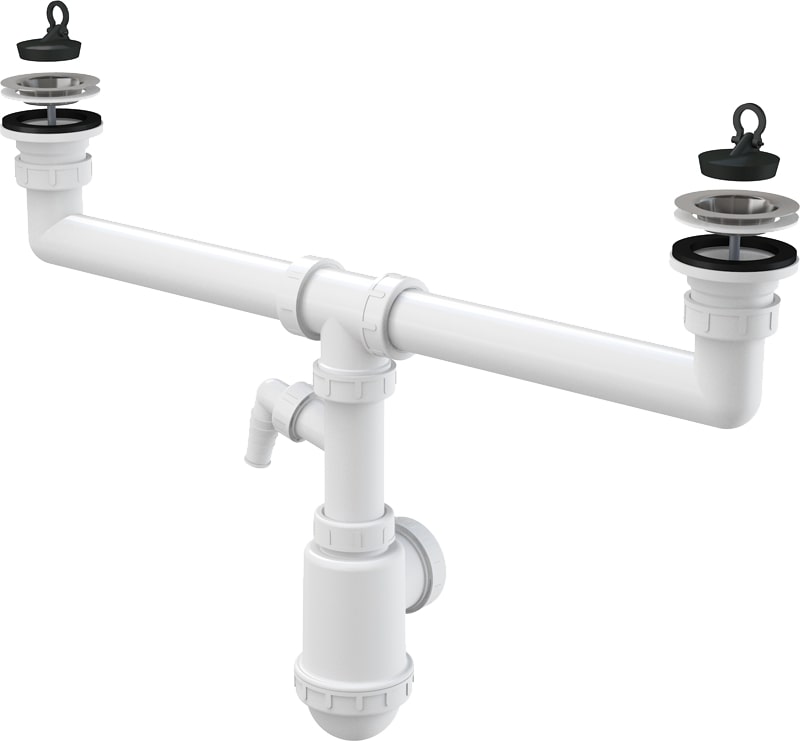 Сифон для мойки AlcaPlast A449P-DN50/40 с двумя выпусками, пробками , с отводом для бытовой техники