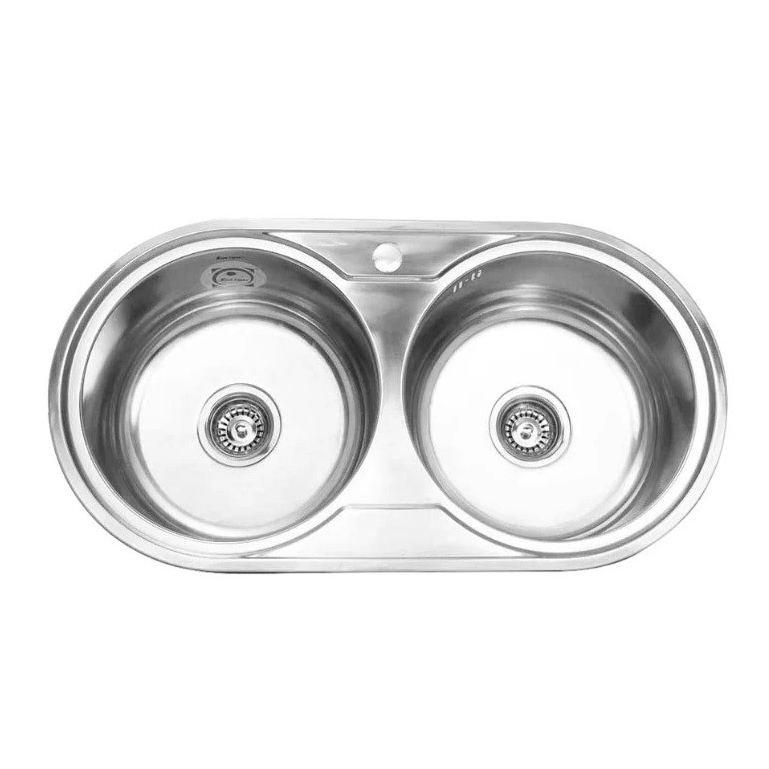 Мойка кухонная Sinklight 800x450x180 (0,8), 2 чаши, с сифоном, крепежом и уплотнителем, нержавеющая сталь / глянцевая