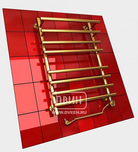 Полотенцесушитель электрический Двин F primo electro 800x600 с полкой, ТЭН слева, золотой хром