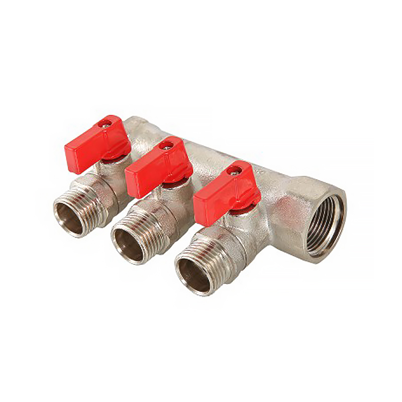 Коллектор Valtec 1" ВР, 2 x 1/2" НР, с шаровыми кранами, латунь никелированная, VTc.580.N.0602