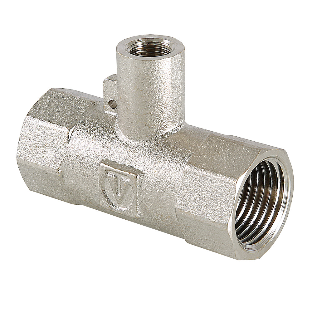Тройник Valtec для подключения датчика температуры 1/2" ВР x M10 x 1/2" ВР, латунный, VTr.250.N.0004