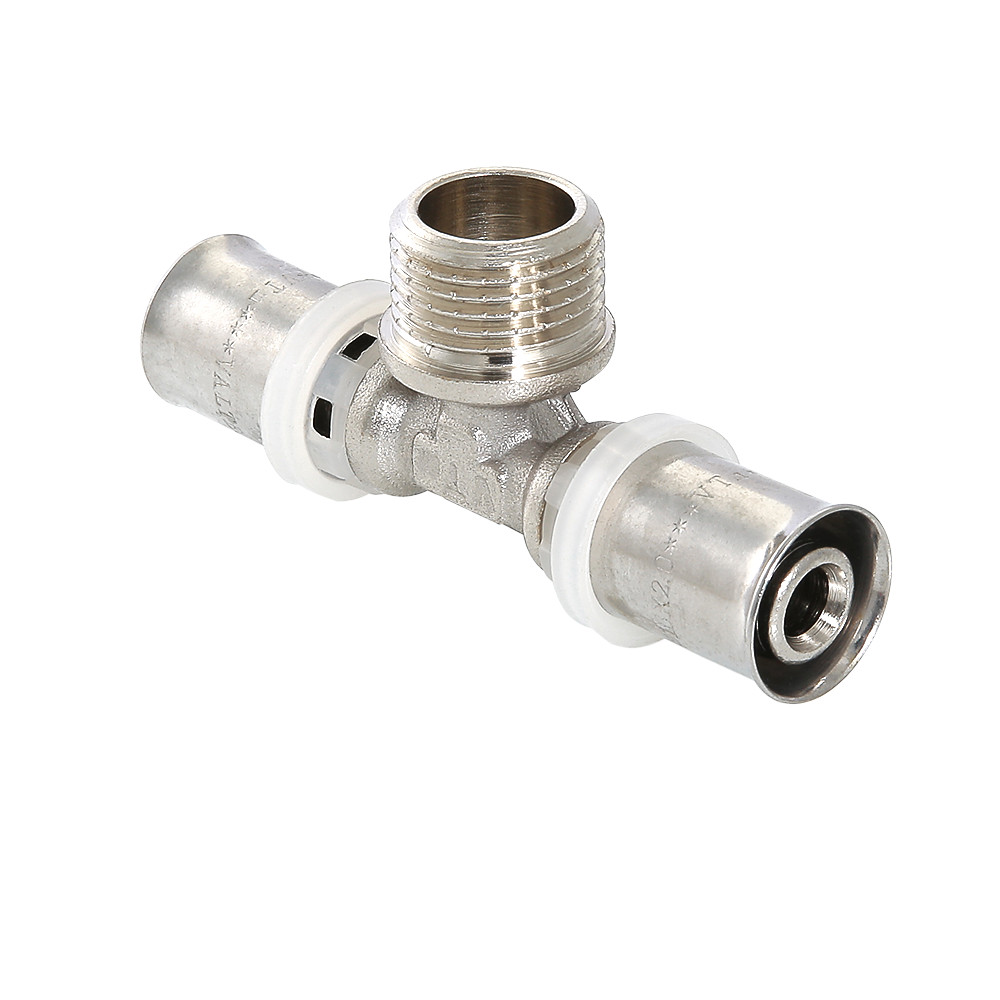 Тройник Valtec 20 (пресс) мм x 3/4" НР x 20 (пресс) мм, VTm.233.N.200520