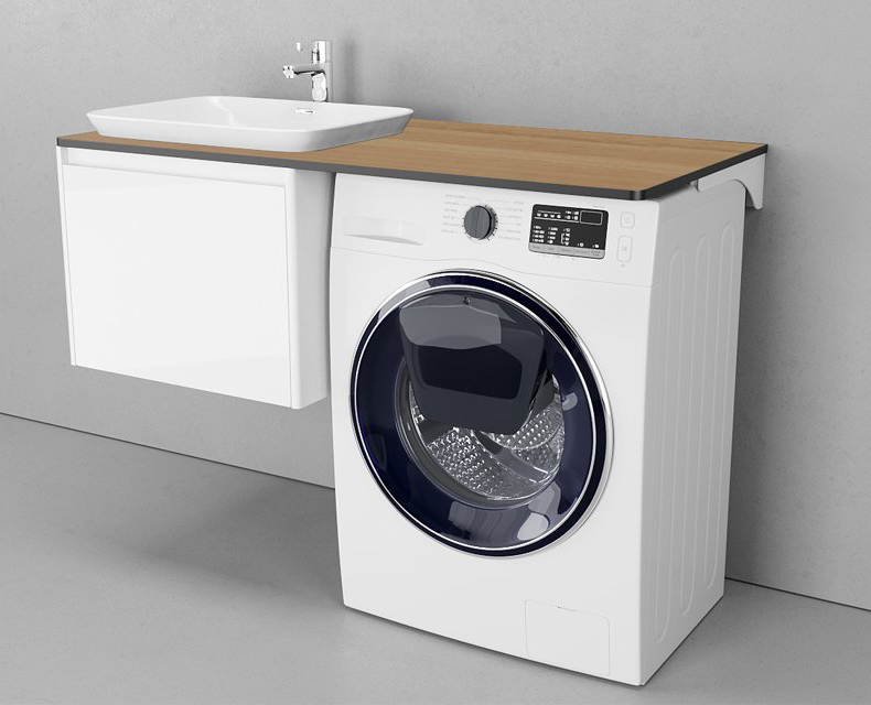 Комплект для стиральной машины Velvex Klaufs 120x60 см: тумба 56x60.1Y подвесная левая, столешница МДФ и раковина, белый
