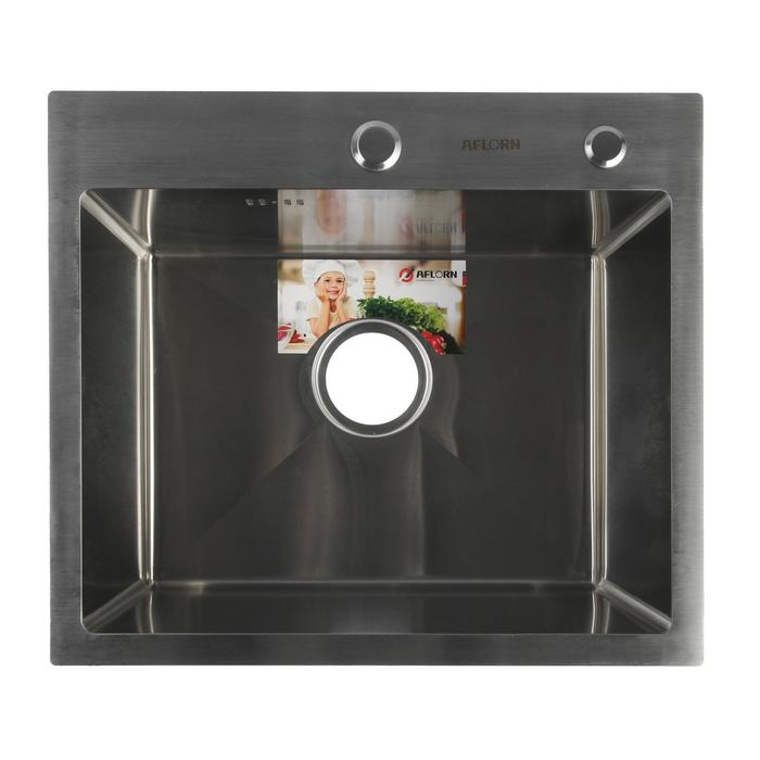 Мойка кухонная Aflorn 500x440 врезная, толщина S 3,0 и 0,8 мм, с сифоном, нержавеющая сталь / сатин