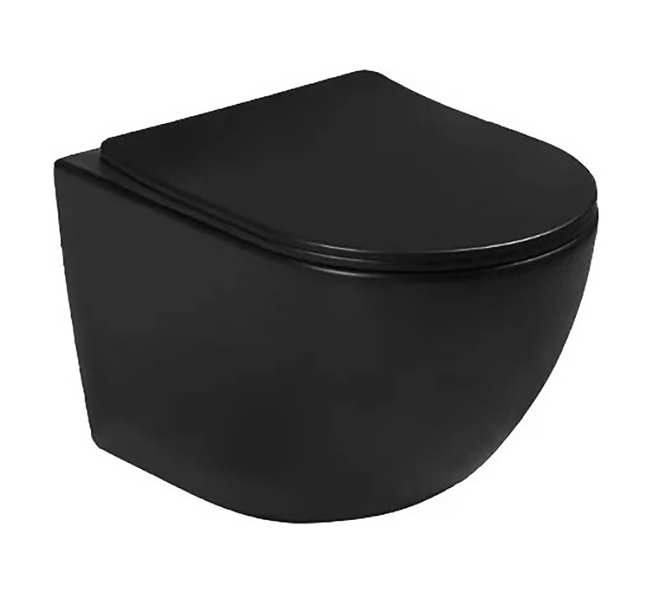 Унитаз подвесной SantiLine SL-5018MB безободковый, сиденье ультратонкое с микролифтом, черный матовый