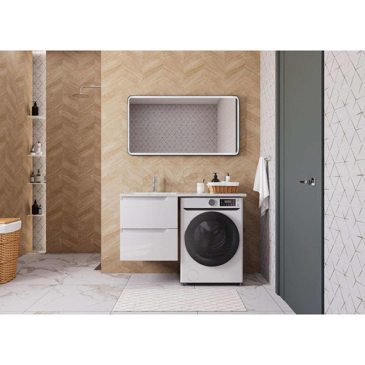 Тумба подвесная Эстет Dallas Luxe New 1200х482 с раковиной Даллас, левосторонняя, 2 ящика, белый