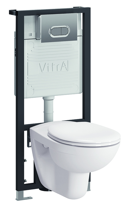 Комплект VitrA Normus 9773B003-7202 инсталляция, клавиша смыва / хром, подвесной унитаз S50 Rim-Ex с сиденьем с микролифтом