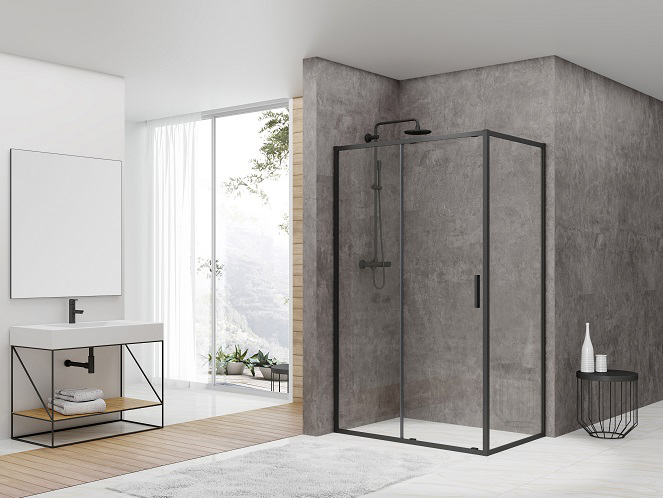 Душевой уголок Bandhours Smart/Flat-Glass 910, 100x90 см, без поддона, профиль черный матовый / стекло прозрачное