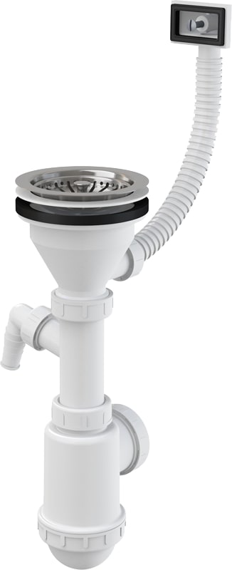 Сифон для мойки AlcaPlast A447P-DN50/40 c выпуском и гофропереливом, с отводом для бытовой техники