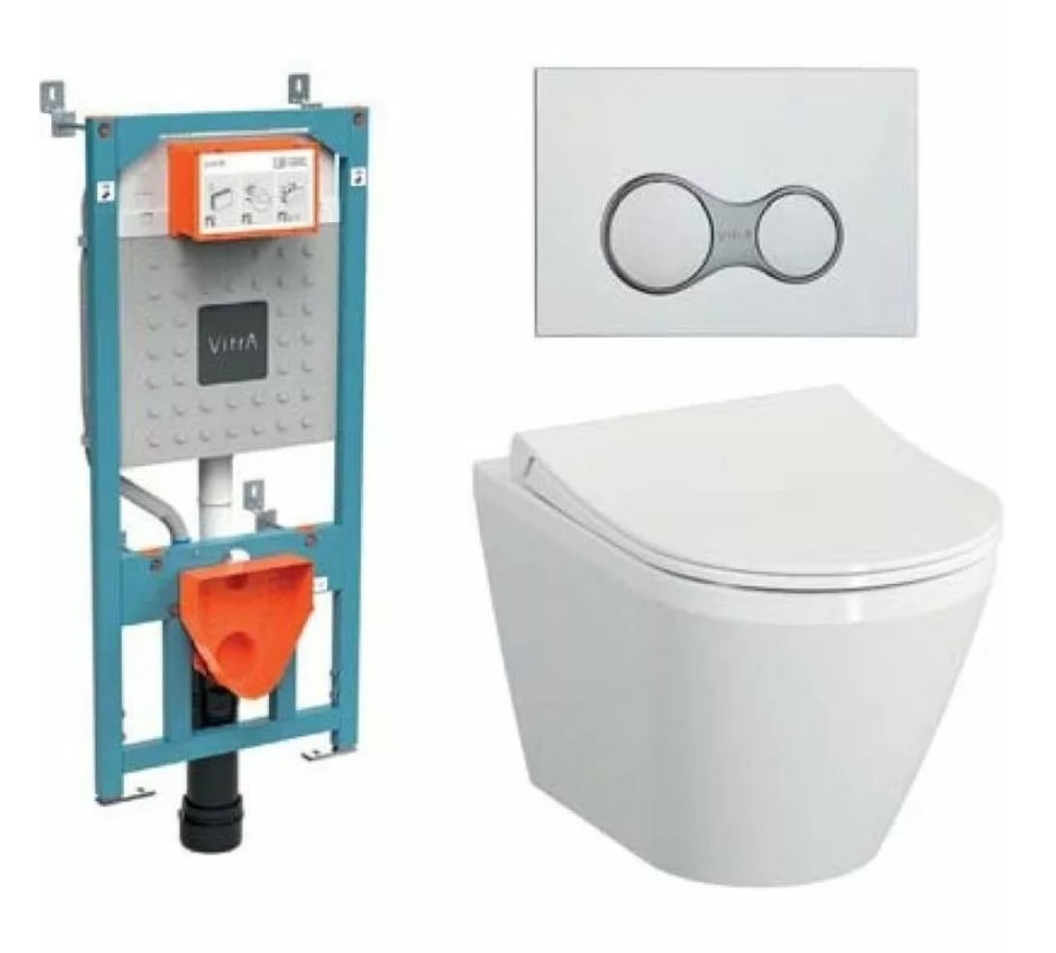 Комплект VitrA Integra Round 9856B003-7205 инсталляция, клавиша смыва / хром глянцевый, подвесной унитаз S50 Rim-Ex с сиденьем с микролифтом