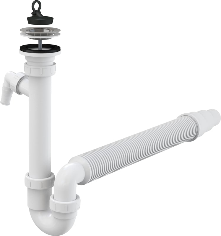 Сифон для мойки AlcaPlast A830-DN50/40 с выпуском с пробкой, отводом для бытовой техники и гофрой