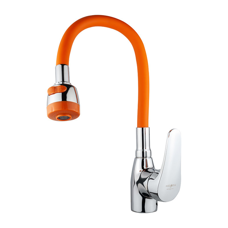 Смеситель Melodia Ostessa MDV40616Orange для кухни, гибкий излив с лейкой, оранжевый матовый / хром глянцевый