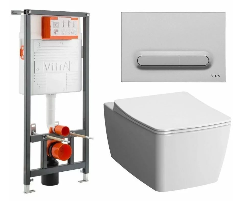 Комплект VitrA Metropole 9820B003-7201 инсталляция, клавиша смыва / хром, подвесной унитаз S50 Rim-Ex с сиденьем с микролифтом
