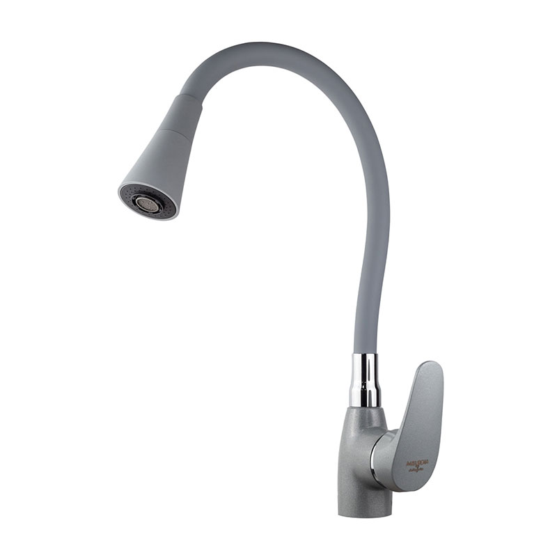 Смеситель Melodia Ostessa MDV40617Gray для кухни, гибкий излив с лейкой "колокольчик", 2 режима, серый матовый