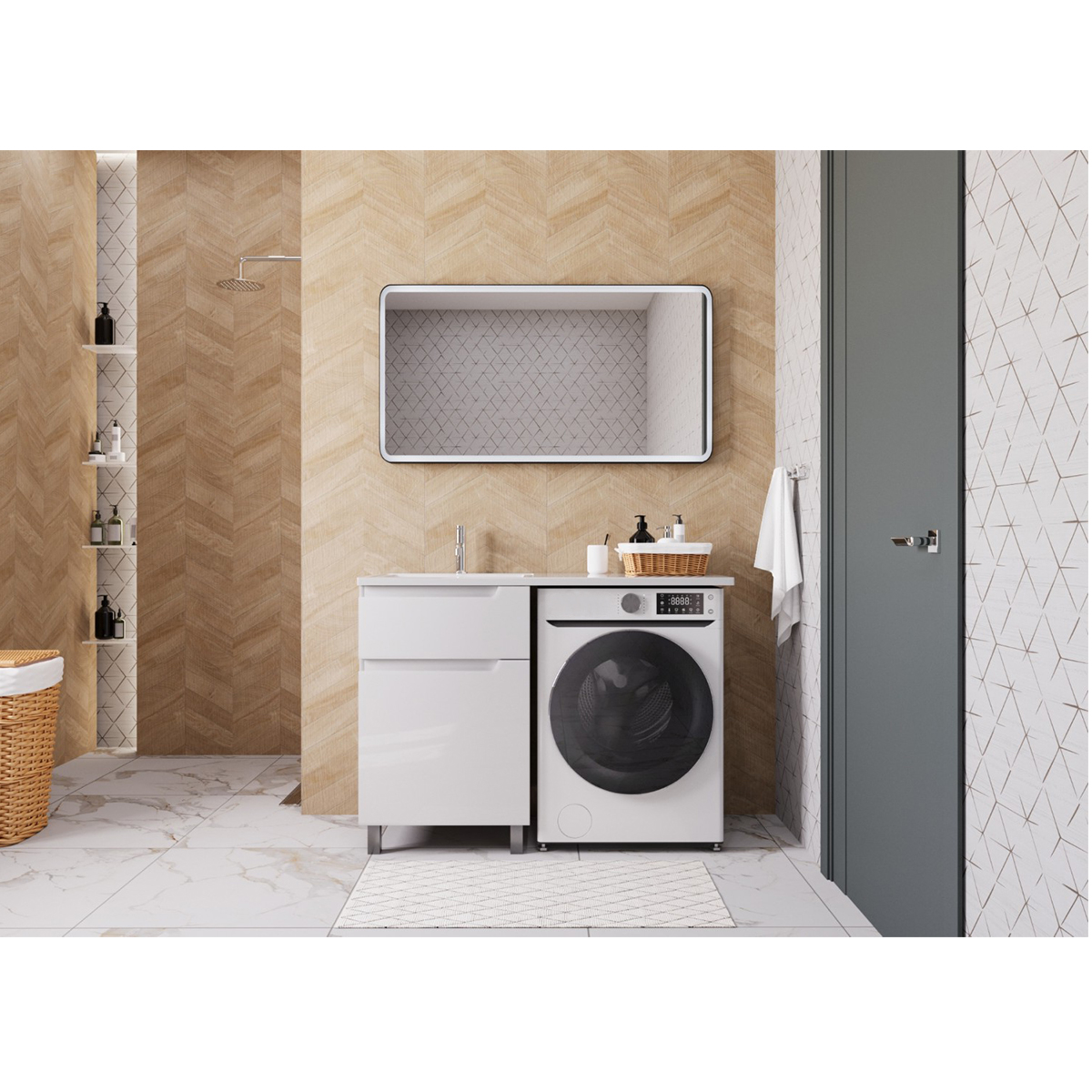 Тумба напольная Эстет Dallas Luxe New 1200х482 с раковиной Даллас, левосторонняя, 2 ящика, белый