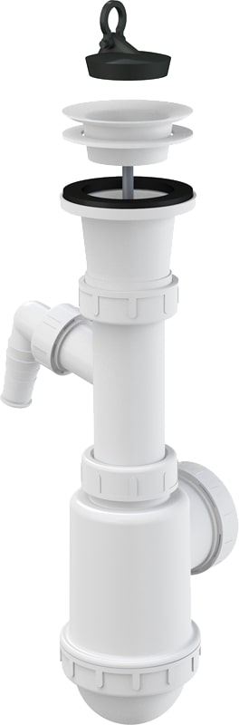 Сифон для мойки AlcaPlast A442P-DN50/40 с выпуском, с пробкой, с отводом для бытовой техники