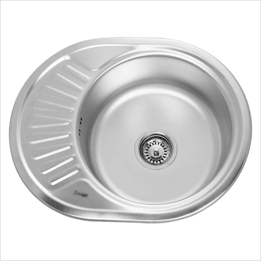 Мойка кухонная Sinklight ECO 570x450x180 (0,8), правая, с сифоном, крепежом и уплотнителем, нержавеющая сталь / глянцевая