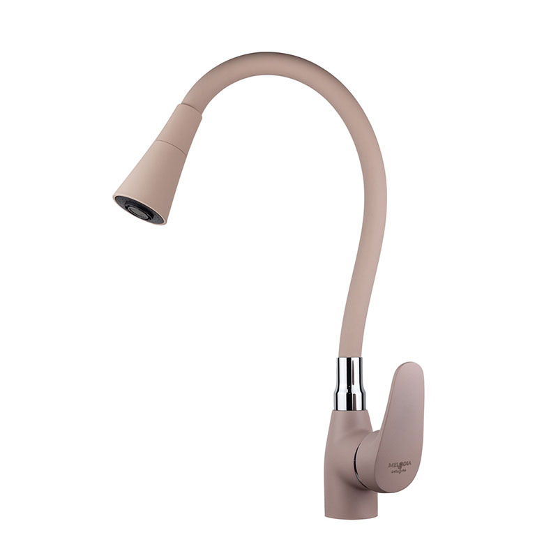 Смеситель Melodia Ostessa MDV40617Beige для кухни, гибкий излив с лейкой "колокольчик", 2 режима, бежевый матовый