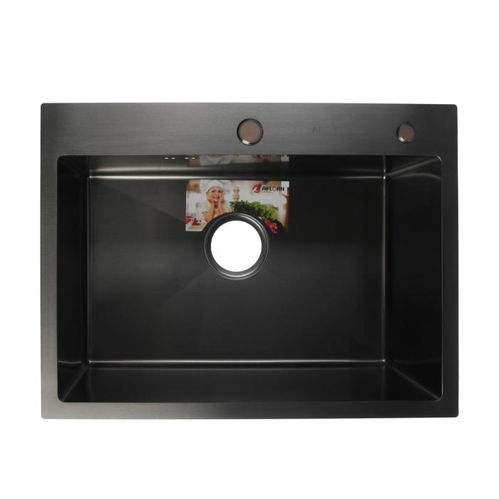 Мойка кухонная Aflorn 600x450 врезная, толщина S 3,0 и 0,8 мм, с сифоном, нержавеющая сталь / графит