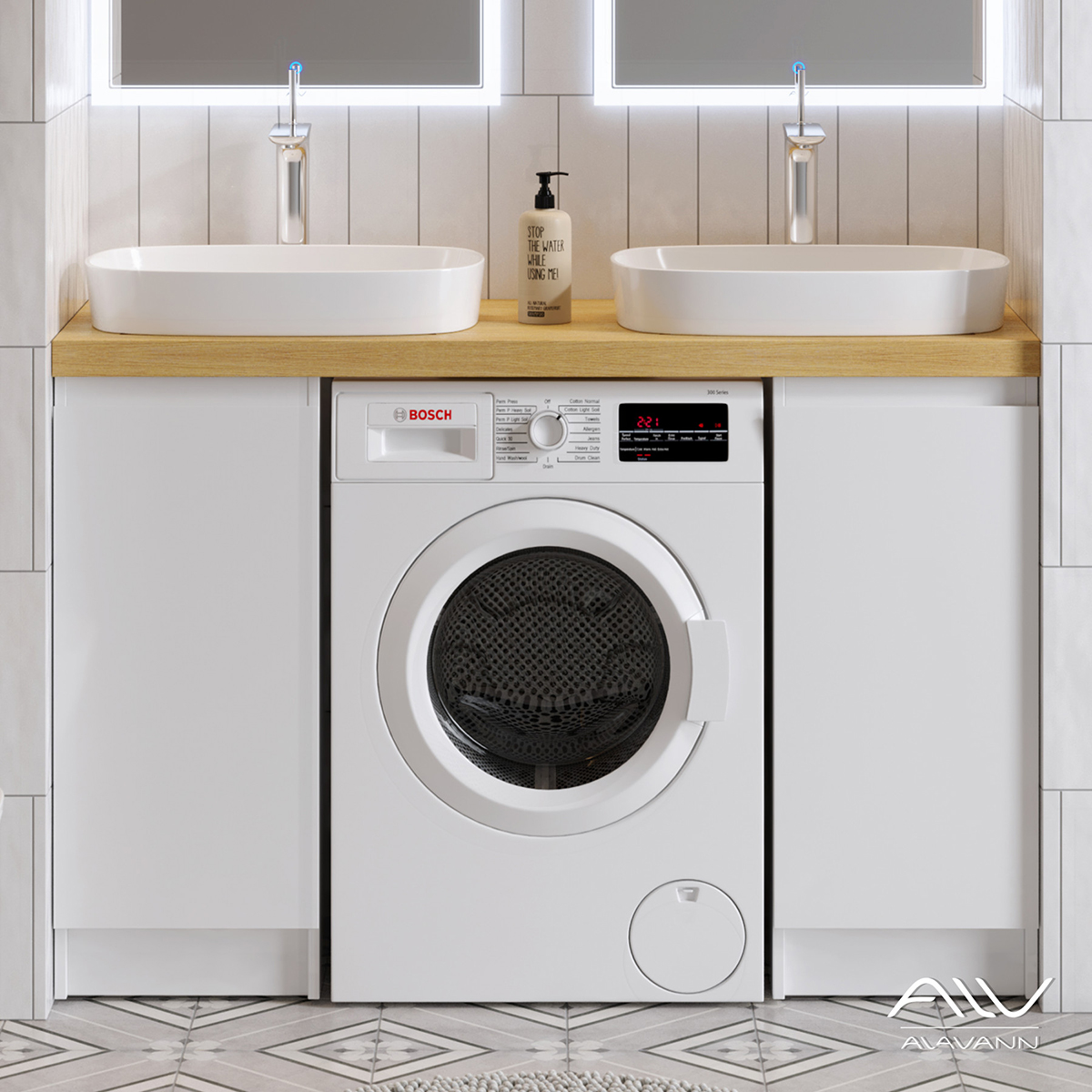 Тумба напольная Alavann Soft Double 135 двойная с двумя раковинами, столешница МДФ, американский орех