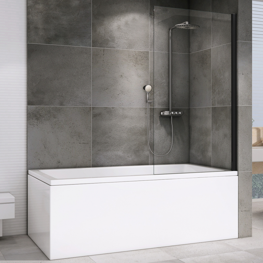 Шторка на ванну Abber Immer Offen AG71080B 80x140 cм, стекло прозрачное / профиль черный