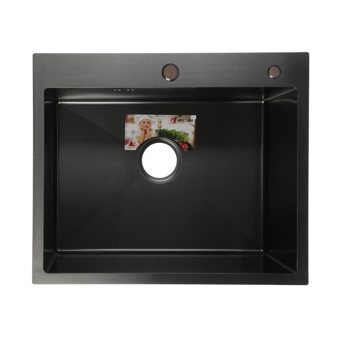 Мойка кухонная Aflorn 600x500 врезная, толщина S 3,0 и 0,8 мм, с сифоном, нержавеющая сталь / графит