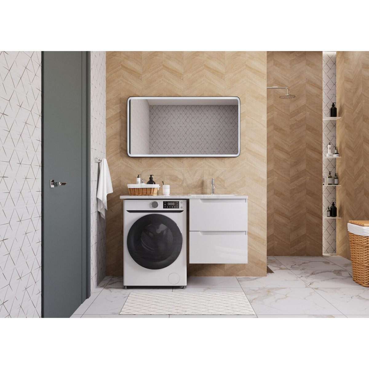 Тумба подвесная Эстет Dallas Luxe New 1200х482 с раковиной Даллас, правосторонняя, 2 ящика, белый