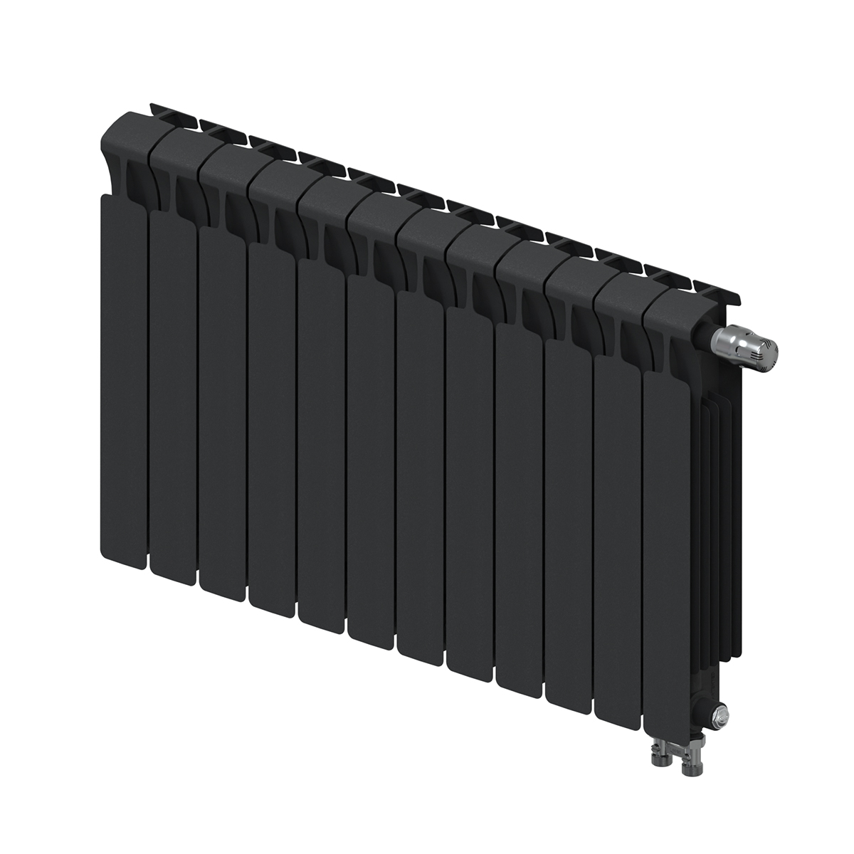 Радиатор биметаллический Rifar Monolit Ventil 500, 12 секций, нижнее подключение правое (MVR), антрацит