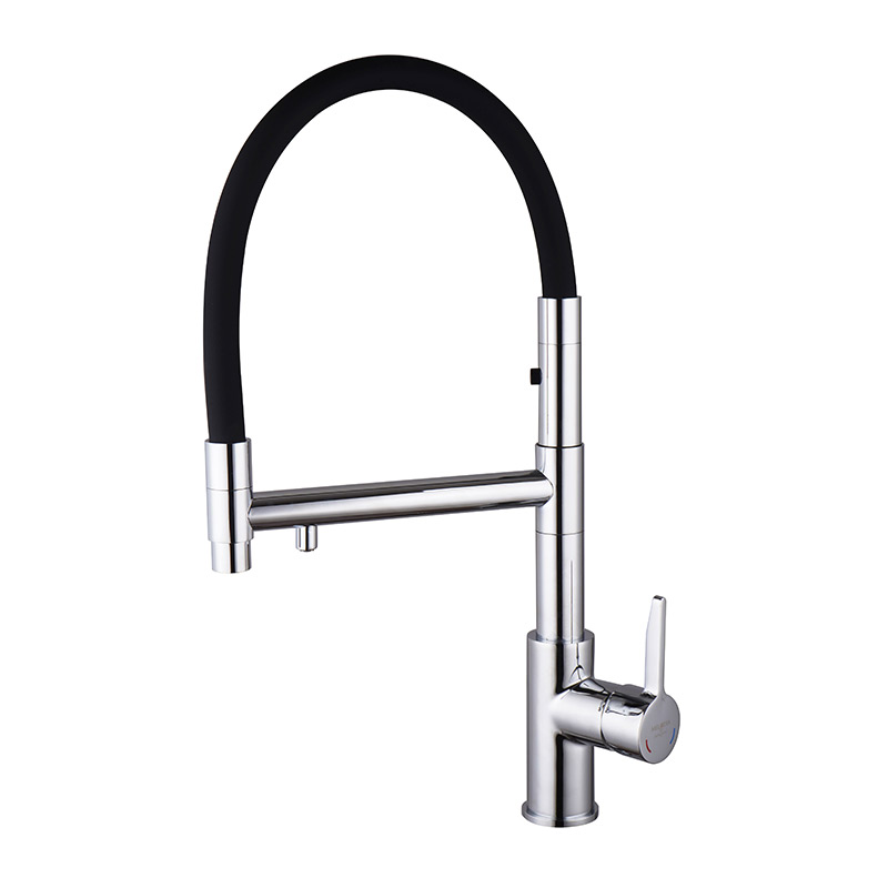 Смеситель Melodia Perfetto MDV30209 для кухни, гибкий излив с лейкой, с подключением фильтра питьевой воды, черный матовый / хром глянцевый