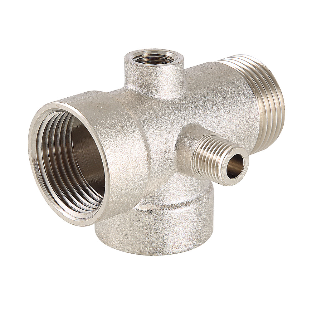 Соединитель для насоса Valtec пятиходовой 1" НР x 1" ВР x 1" ВР x 1/4" НР x 1/4" ВР, длина 110 мм, латунный, VTr.600.N.06110