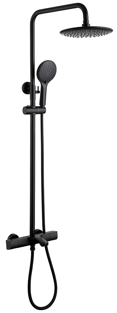 Душевая стойка Abber Thermostat AF8516B с термостатом и изливом, черный матовый