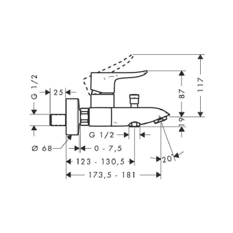 SMESITEL_DLYA_VANNY_S_DUSHEM_HANSGROHE_METRIS_31480000_MONTAZHNAYA_SKHEMA_1