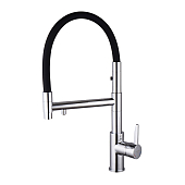 Смеситель Melodia Perfetto MDV30209 для кухни, гибкий излив с лейкой, с подключением фильтра питьевой воды, черный матовый / хром глянцевый